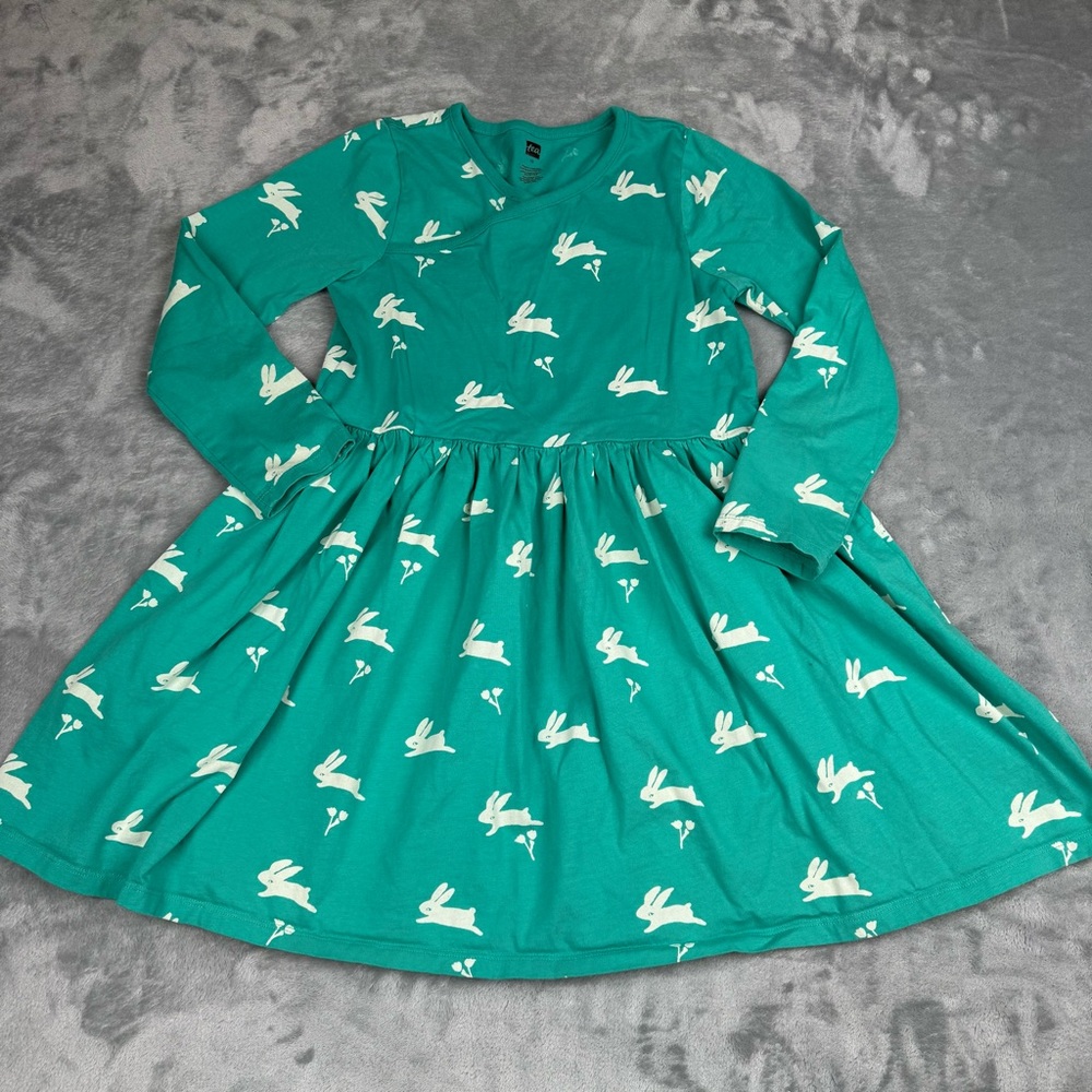 Tea Collection Girls Dress Size 10 Bunny Rabbit Green Knit Cotton Easter